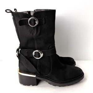 Vince Camuto Womens Black Leather Moto Boots 7M